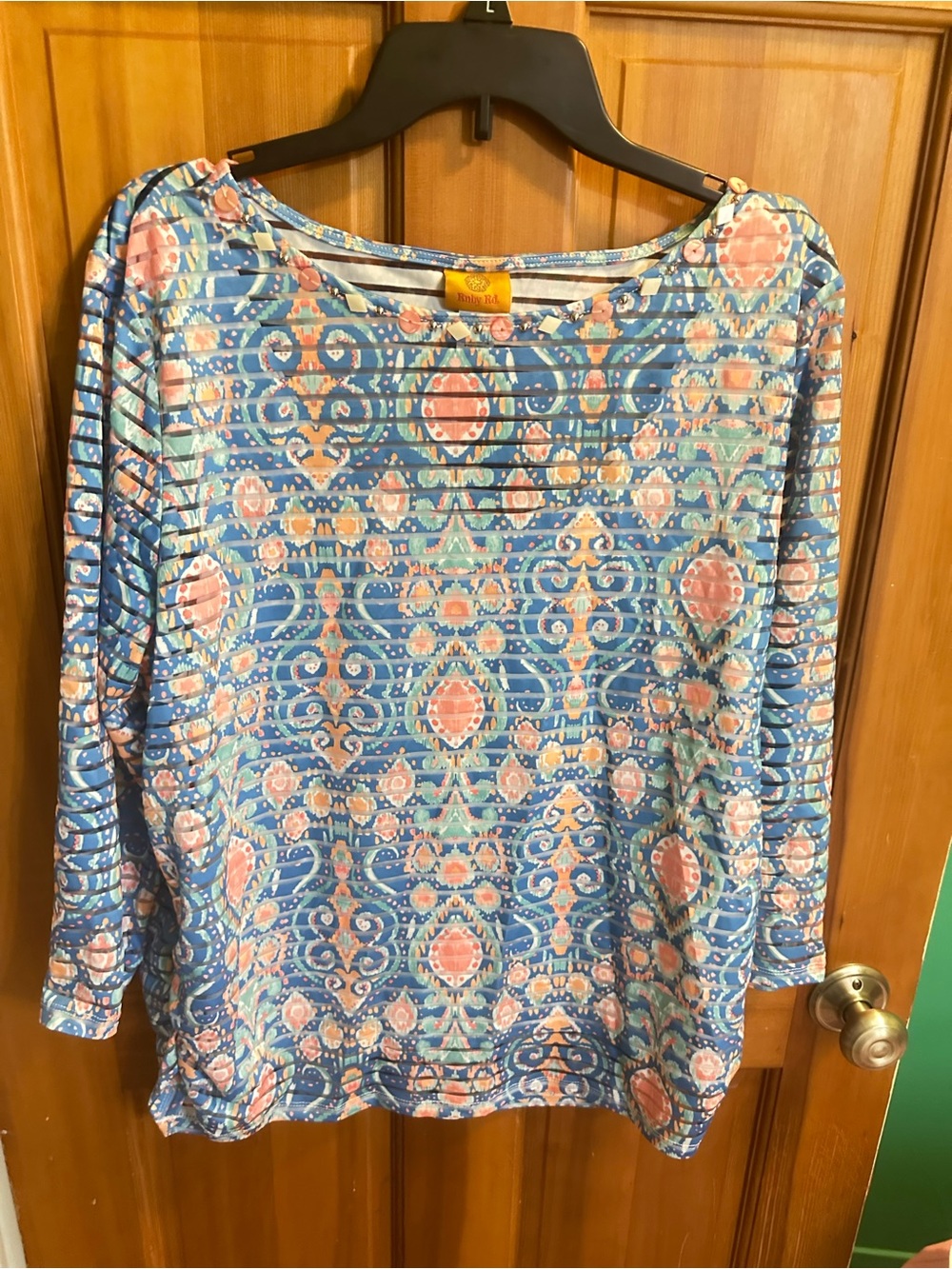 Ruby Rd. Blue and Pink Printed Long Sleeve Top